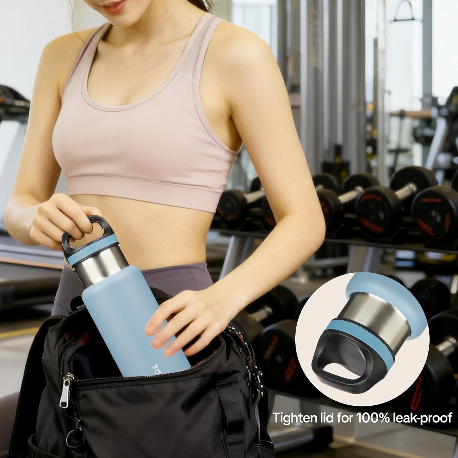 BJPKPK Insulated Water Bottle 32OZ Stainless Steel Water Bottle with Handle Double Walls Vacuum Insulated BPA Free Flask, Light Blue - Image 5