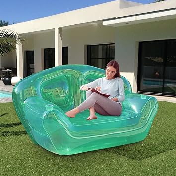 Gdrasuya10 Green Inflatable Sofa Seat Couch, Transparent PVC Inflatable Couch Blow-Up Chairs COuch Portable Inflatable Camping COuches Yard Chairs Lounger Sofa Double Person COuch for Camping