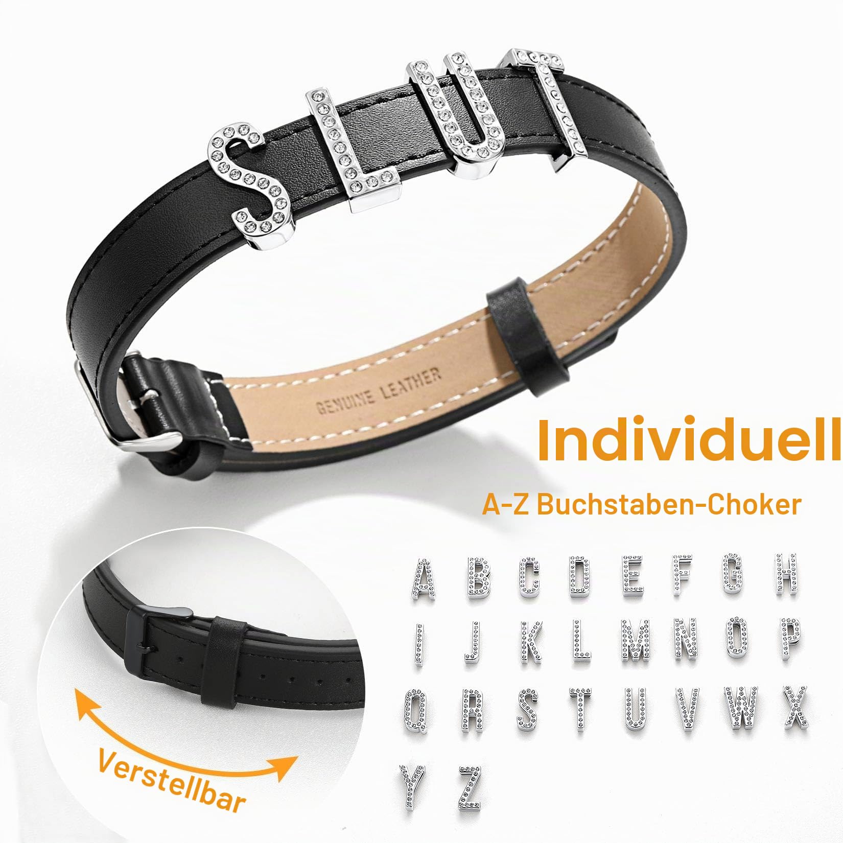 U7 Leder Choker Kette Damen Halskette Collier Halsband Personalisiert Name Lederkette mit Buchstaben/Zahlen/Zeichen Charm DIY Lederhalsband Necklace Modeschmuck für Frauen Mädchen