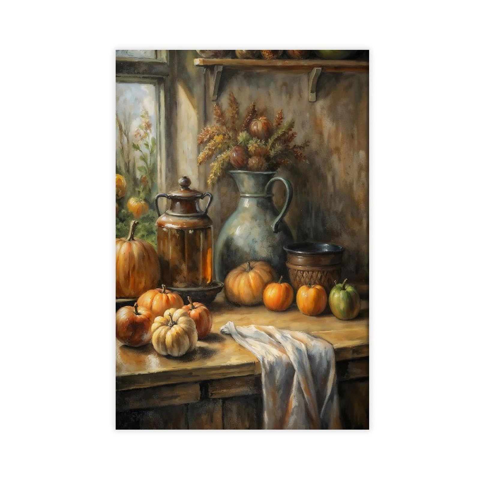 ANFOTCM Jesienna kuchnia martwa natura vintage dynia obraz olejny plakat do pokoju estetyka płótno sztuka ścienna plakat i nadruk 20 x 30 cali (50 x 75 cm)