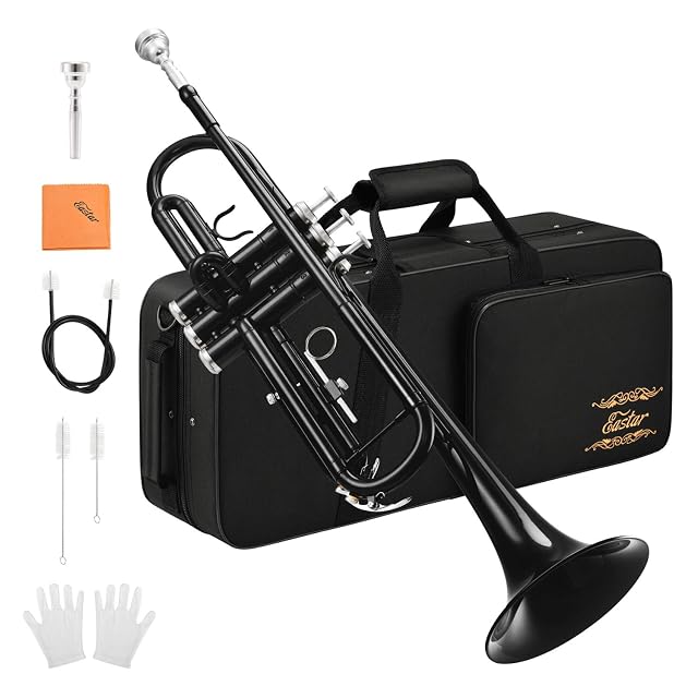 Eastar Bb Trumpet Standard Trumpet Set for Student Beginner with Hard Case Cleaning Kit 7C Mouthpiece and Gloves