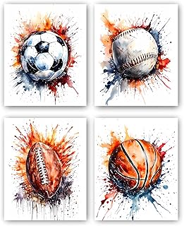 DXOAGXQ Sports Canvas Wall Art Boys Room Decor Rustic Football Baseball Basketball Soccer Wall Decor Sport Theme Posters Playroom Boys Bedroom Decor(8 x10 inches Unframed)