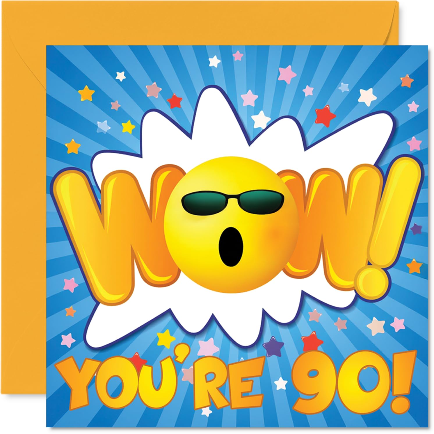 90th Birthday Cards for Men Women - WOW - Happy Birthday Card for 90 Year Old Man Woman Auntie Uncle Grandad Nanny, 145mm Bday Greeting Cards
