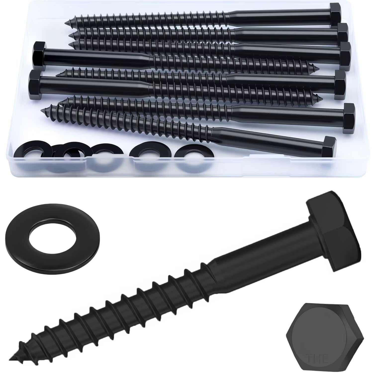 5/16 x 3-1/2" (12 Set) Hex Lag Screws, Hex Lag Bolts Heavy Duty Wood Screws Washers Assortment Kit Stainless Steel 18-8 (304)