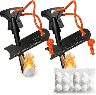 Feuerstahl Survival Set, 6-in-1 Magnesium Feuerstarter mit Wasserdichten Zündholzballen & Stahlfeuerzünder für Camping, Wandern & Bushcraft