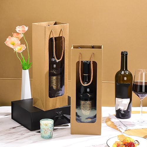 Miniatura 67 de Tioncy 24 bolsas de regalo de botella de vino individual de Navidad, bolsas de champán para bodas a granel con ventana transparente, cajas Negro