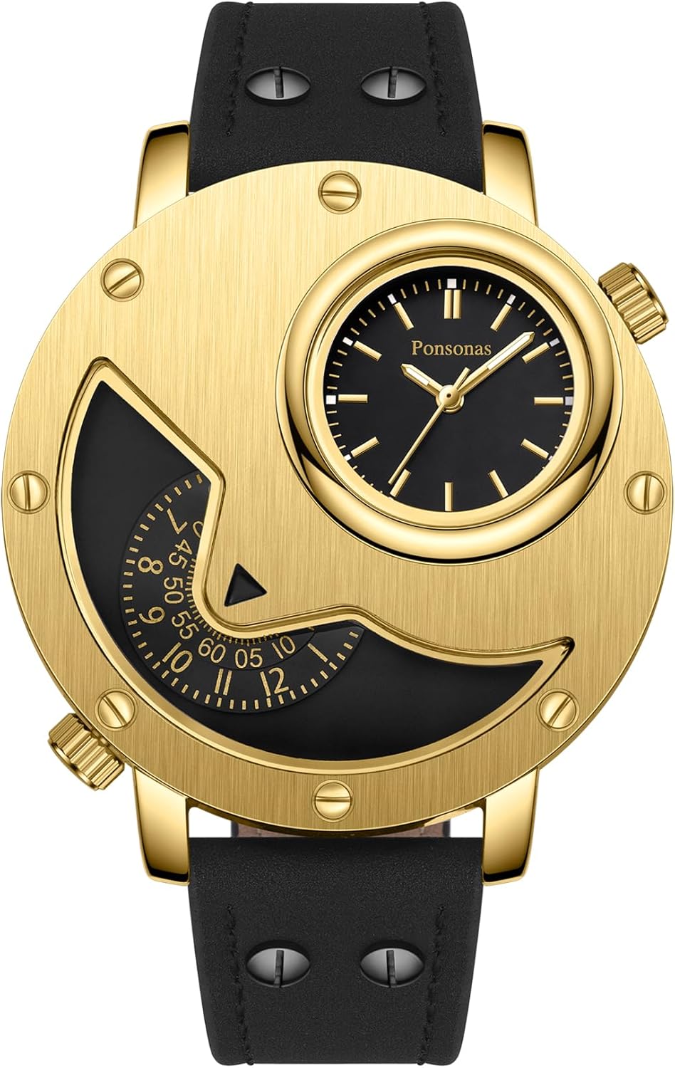 Men's Watch,Dual Time Wrist Watches for Men,Unique Analog Quartz Watch with Leather Strap Cool Design
