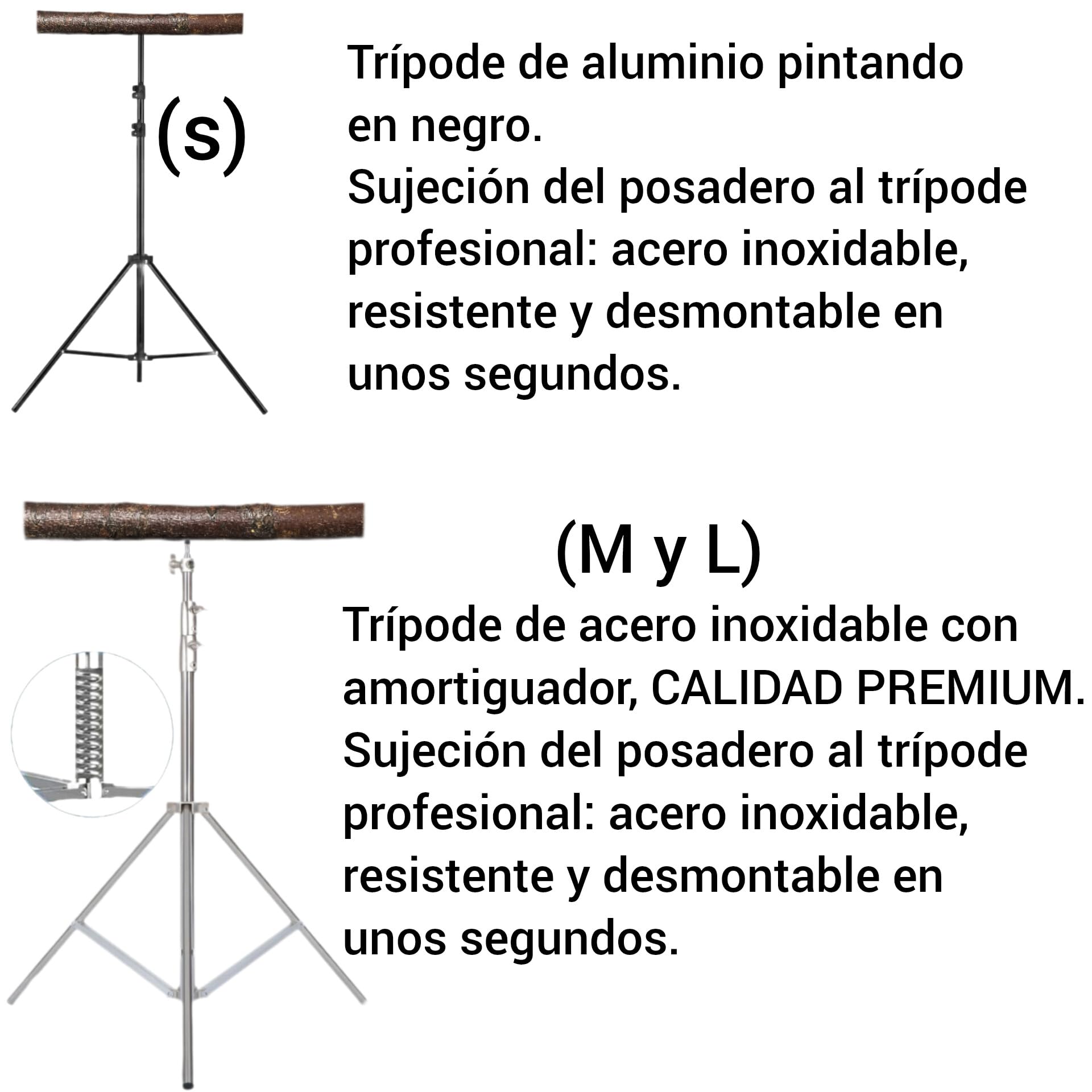 Trípode para Loro yaco, Amazonas, Percha de Vuelo Libre y antiestrés de Aves alejandrinas, posadero de Madera Natural, Juguete Entrenamiento de Loro, Accesorio Reposo de pájaros, (M)