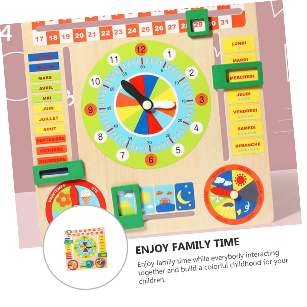 Horloge en Bois Jouet d'Apprentissage pour Enfants Surface Lisse Éveil Éducation Précoce