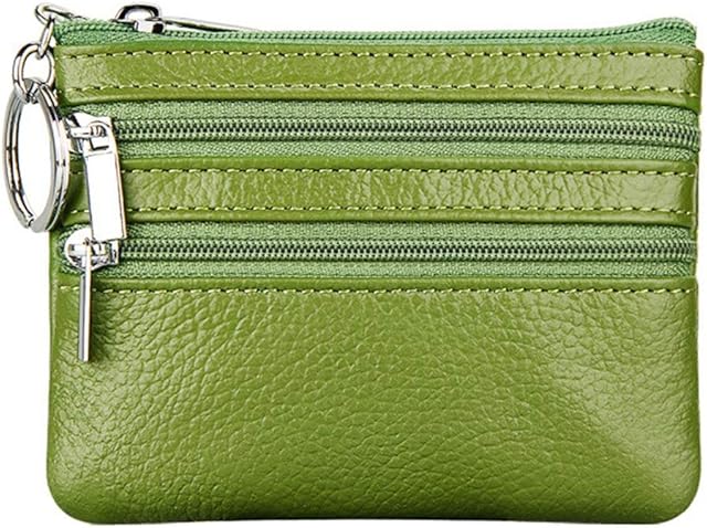 Women's Genuine Leather Coin Purse Mini Pouch Change Wallet with Keychain,Green