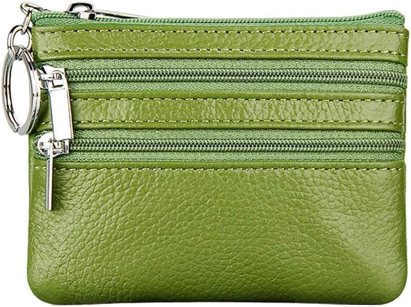 Monedero de cuero genuino para mujer, monedero pequeño con llavero