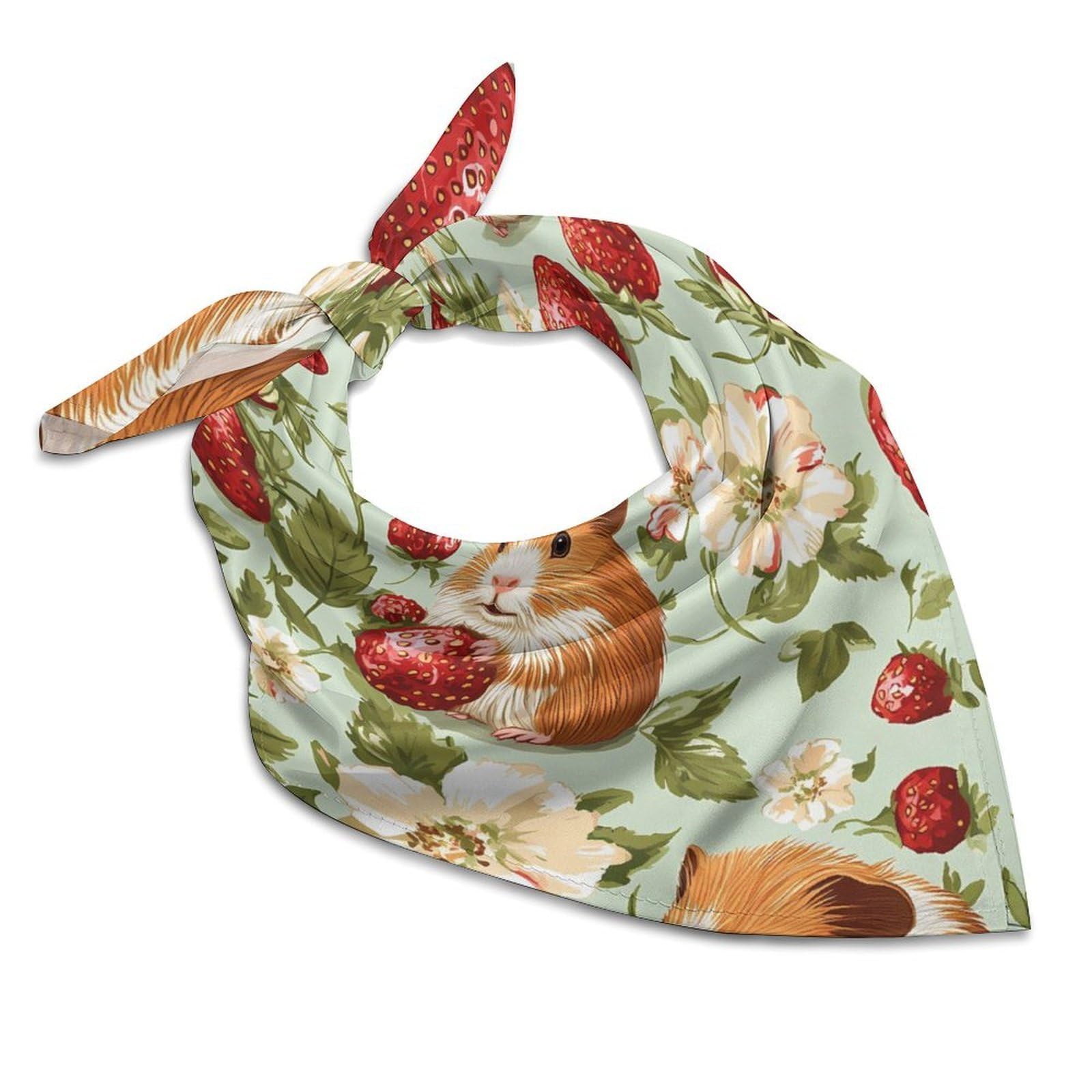 Hlbsdm Women's As Pic Guinea Pigs With Summer Strawberries Fashion Head Scarf For Silk Like Bandana Kerchief Satin Square Scarves Gifts