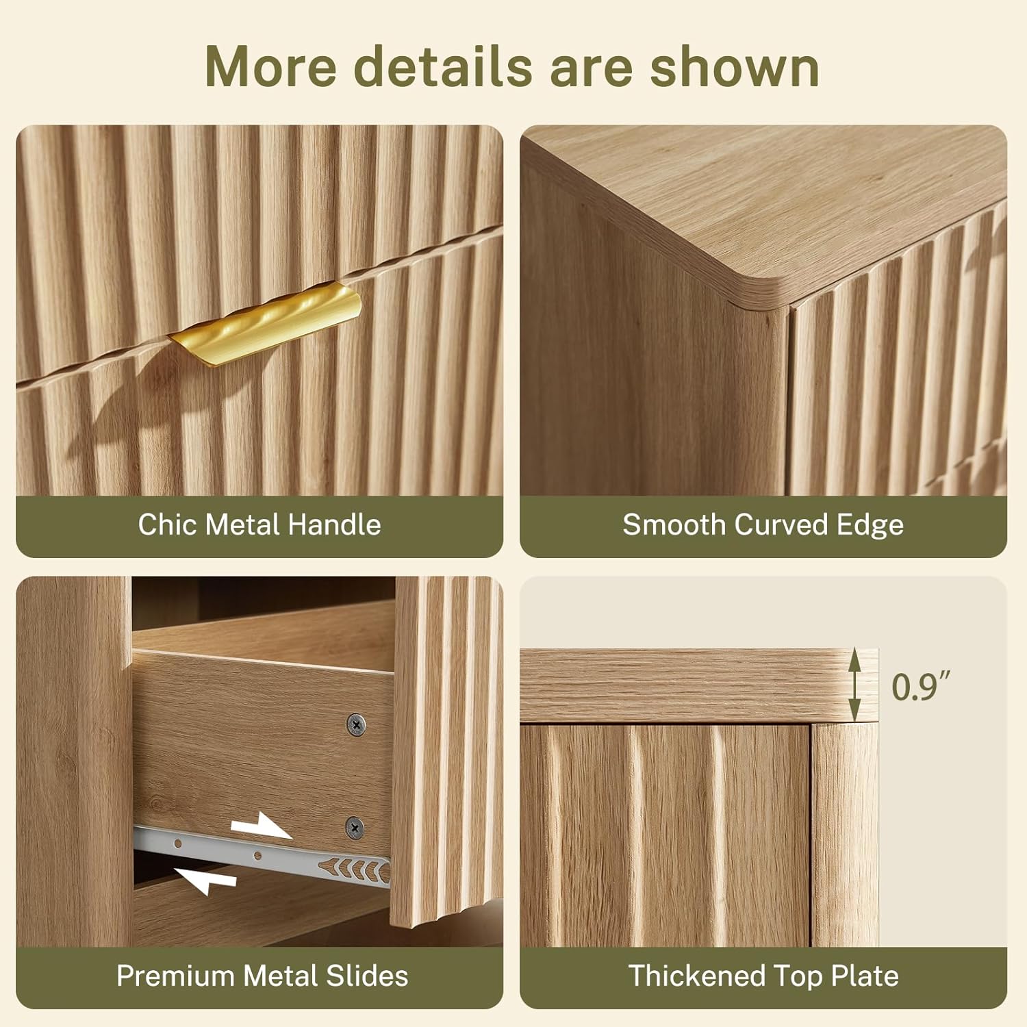 TEENFON Fluted 6 Drawer Dresser for Bedroom, Wide Modern Chest of Drawers with Metal Handle, Curved Profile Design, Wood Closet Clothes Storage Organizer for Bedroom, Living Room, Hallway, Natural - Image 8