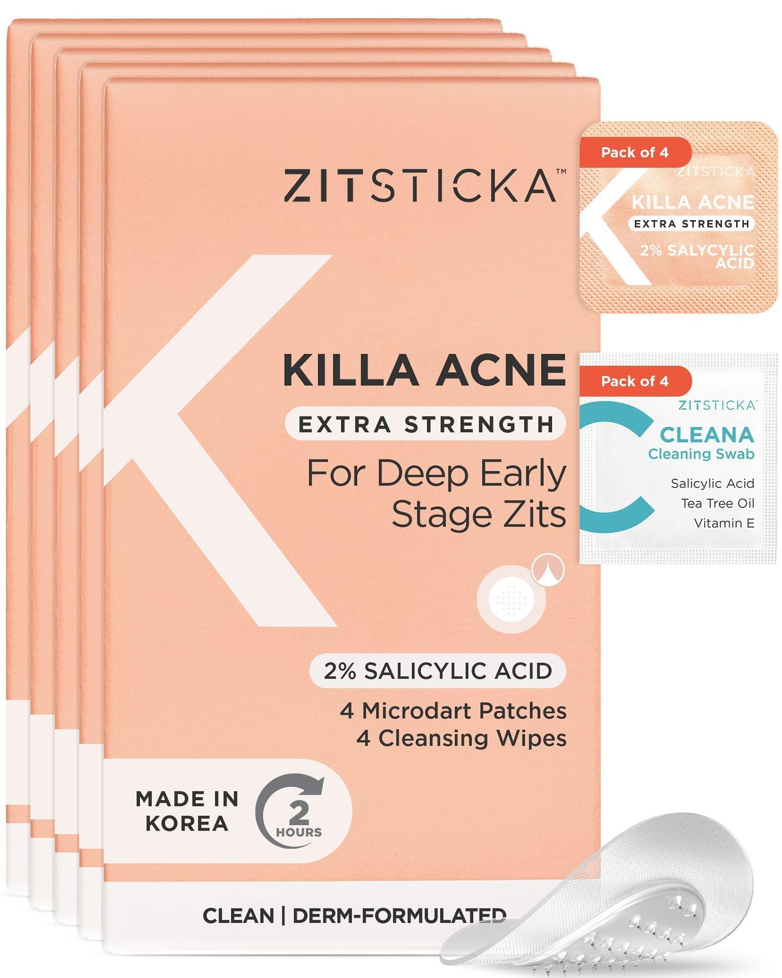 ZitSticka Extra Strength Killa Acne Patches for Face - World's Most Potent Pimple Patch with Fast-Acting Microdarts - Starts Working within 2 Hours for Deep, Early-Stage Zits & Blemish - 20 Count