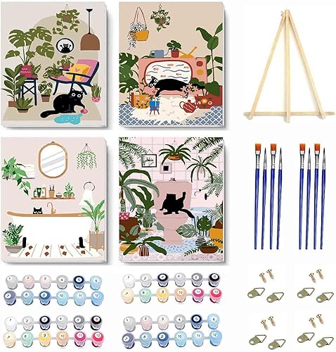Vista 19 de VIGEGU Paquete de 4 pinturas por números para adultos, lienzo enmarcado, con caballete de madera, pintura por números para niños de 8 a 12 años