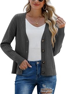 PrinStory Strickjacke Damen Offene Vorderseite Gestrickt Langärmelige Freizeitpullover Mit Knöpfen Damen Langarm-Strickpullover Cardigan