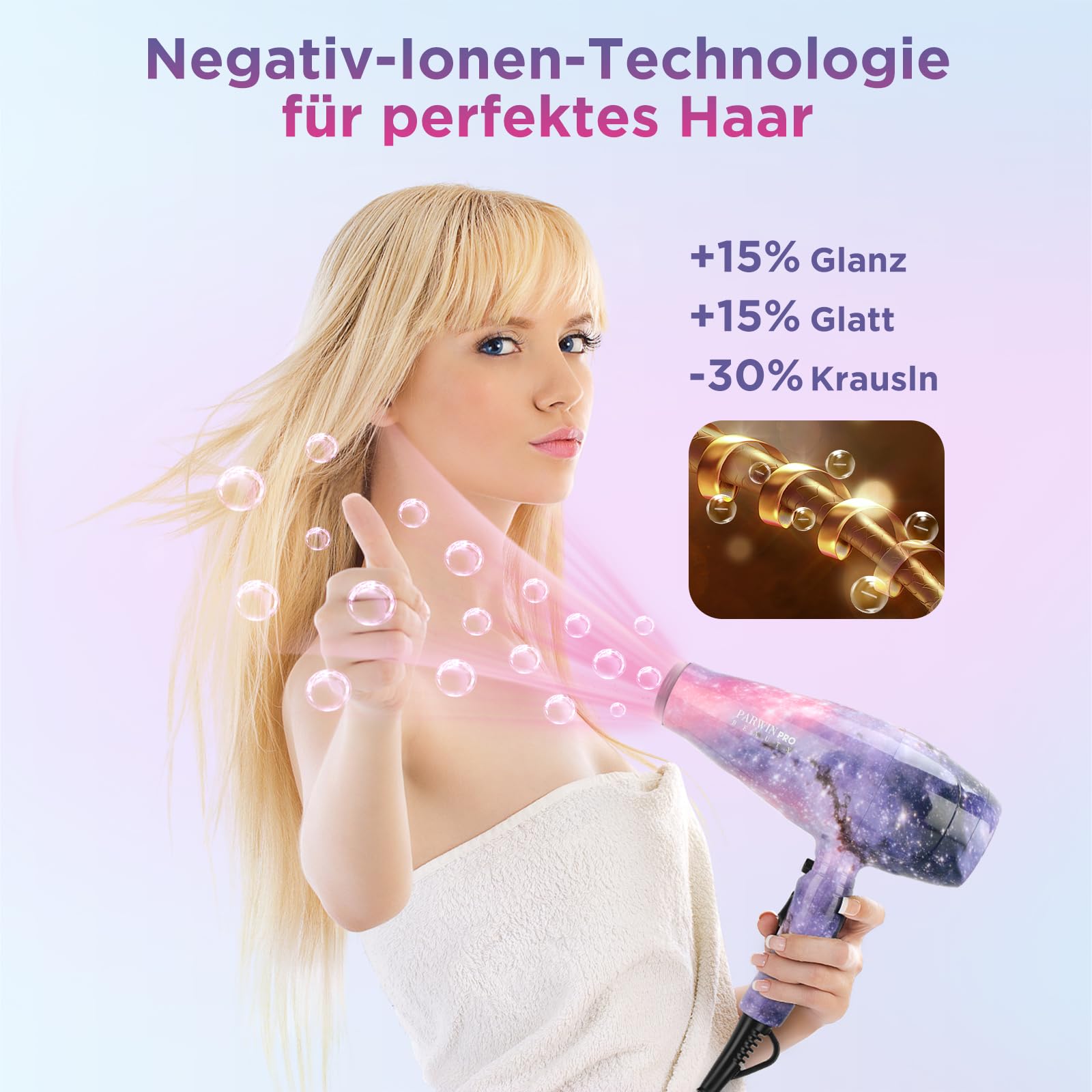 3 IN 1, Föhn + Glätteisen + Lockenstab, PARWIN PRO BEAUTY Styling Set, Ionen Haartrockner, Glätteisen Locken und Glätten, Lockenstab Konisch, Geschenkset Frauen, Galaxie-Sternmuster