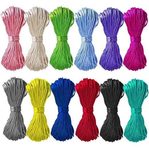 Ewparts Fili per Braccialetti 2mm Cordino di Nylon Corda 240 Metri 12 Colorati Fili Cordoncino di Nylon Rattail Corda di Seta Corda di Filo per Braccialetti per Brasiliani Braccialetti Dell'amicizia