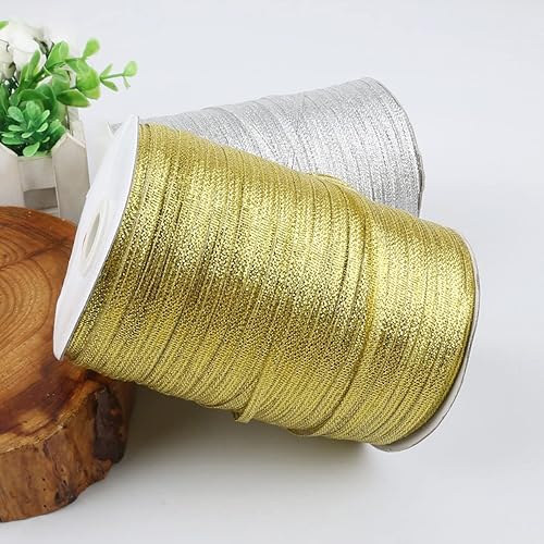 Miniatura 5 de ECYC 2 cintas metálicas con purpurina de 20 yardas de 18 pulgadas (0.118in), cinta decorativa para envolver regalos para manualidades, boda,