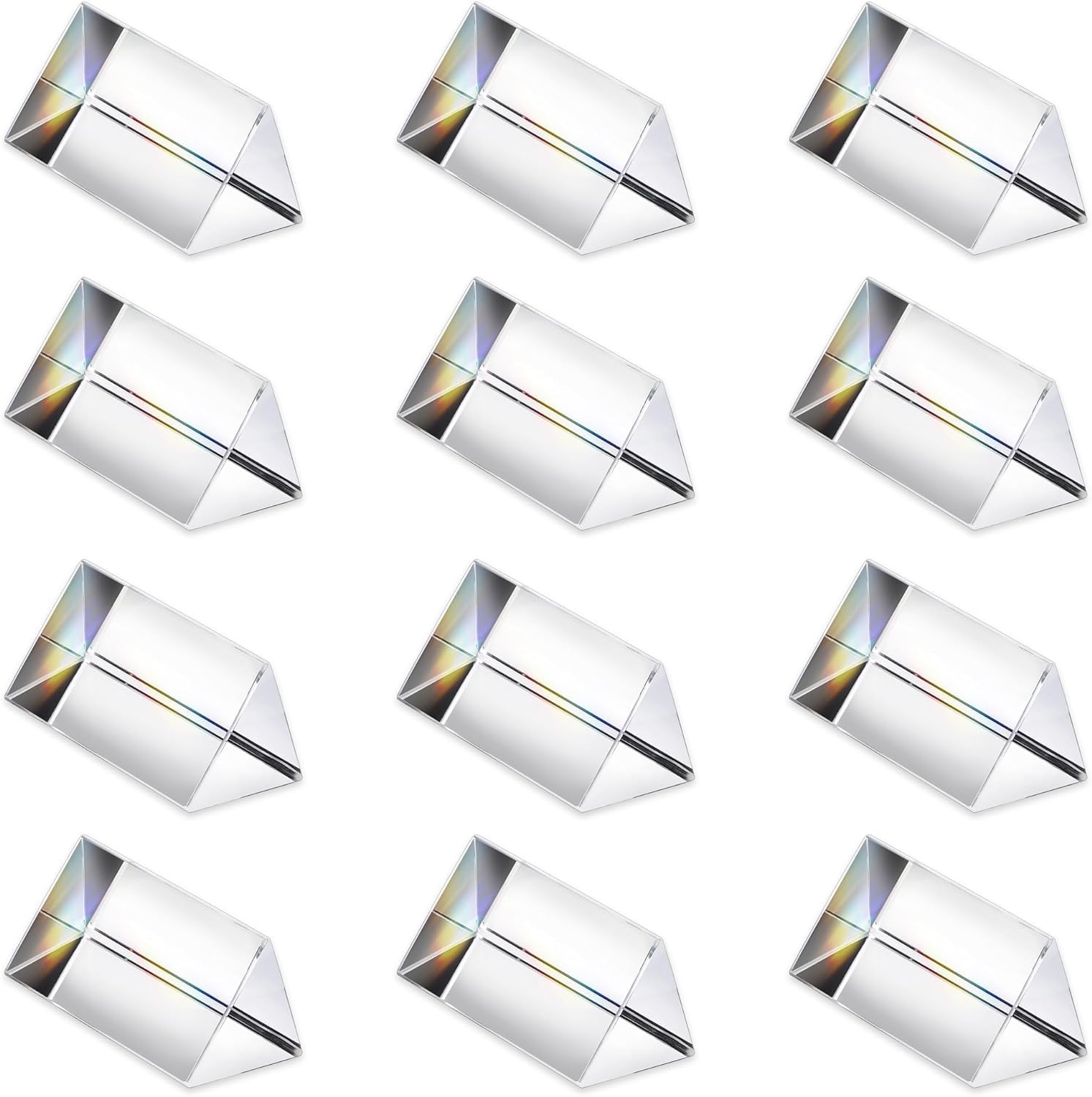 12PCS Optical Crystal Glass Triangular Prism,50mm/2inch Crystal Equilateral Prisms Set for Teaching Light Spectrum Physics Photo Photography