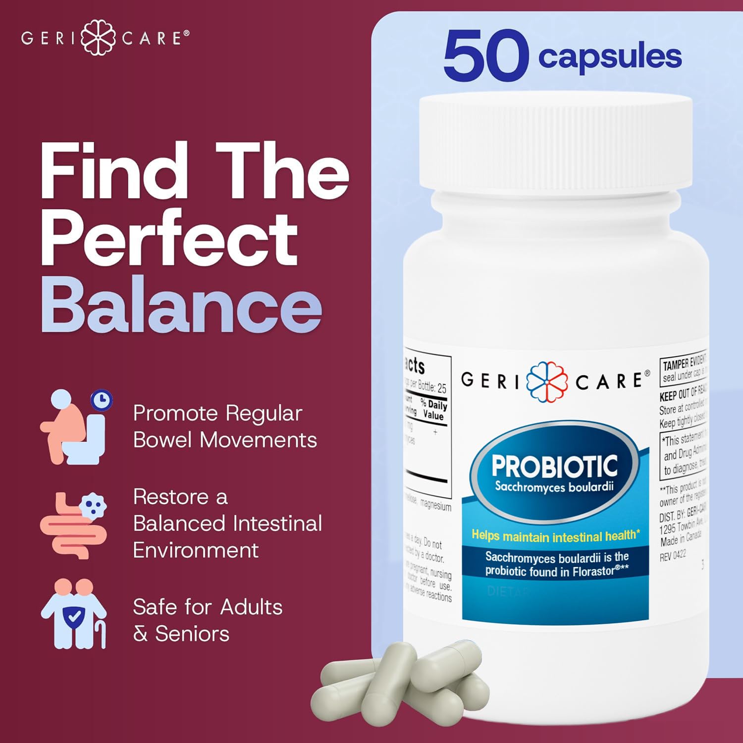 GeriCare Ultimate Probiotic and Digestive Health Supplement - Complete Gut Repair, Seed Probiotics, and Florastor Probiotic Formula. Probiotics for Women and Men Lactose & Gluten-Free - 50 Capsules. — Amazon image 2