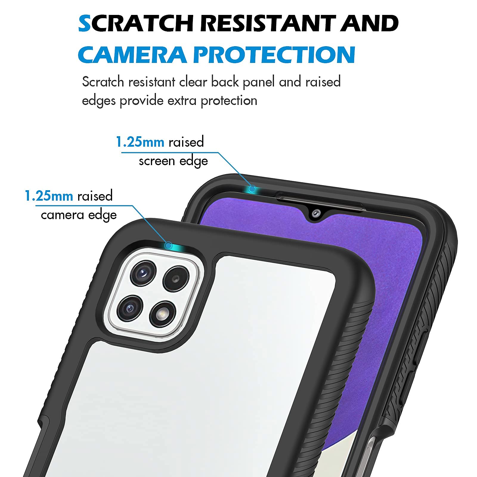 CENHUFO Cover Samsung A22 5G, Custodia Samsung A22 5G Antiurto 360 Gradi con Protezione Schermo Integrata Rugged Trasparente Case Doppia Faccia Fronte Retro Cover per Samsung Galaxy A22 5G - Nero