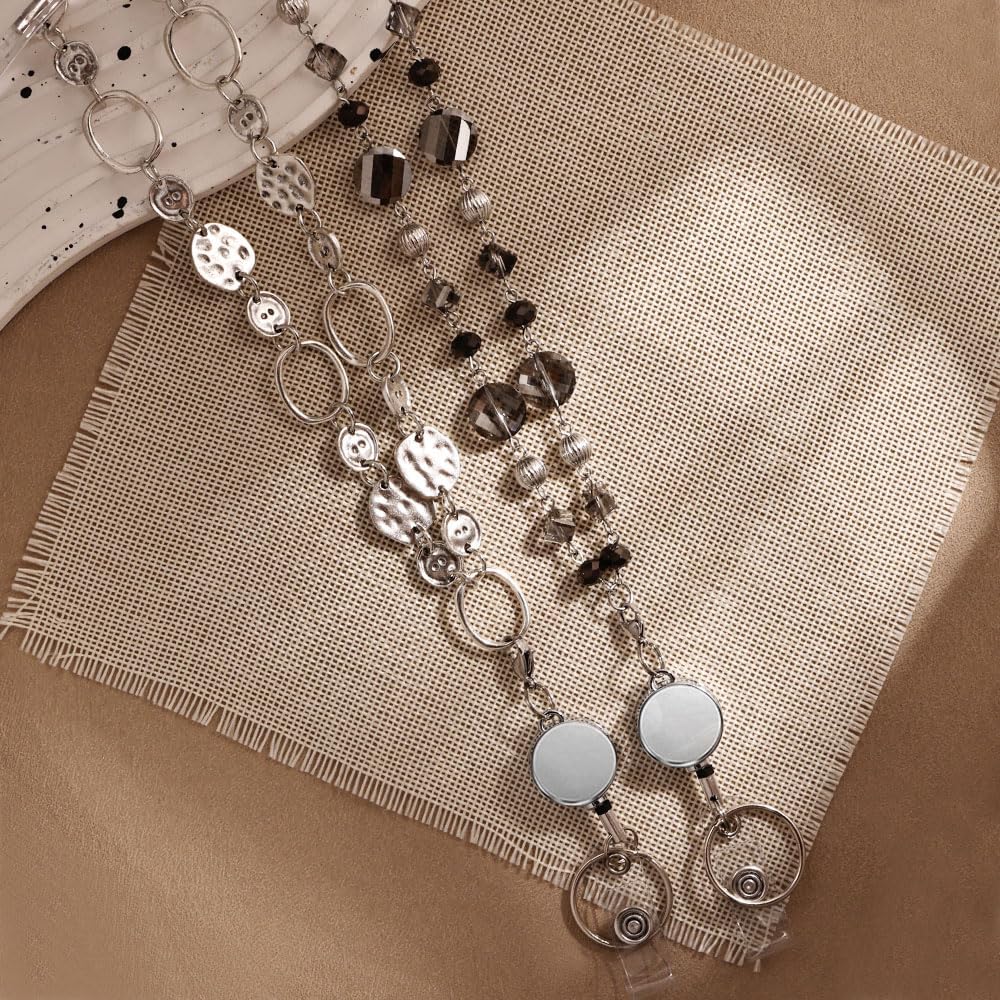 Fashion Teacher Colored Bead Hanging Lanyard Sweater Necklace Retractable Lanyards for ID Badges Reel Keys for Women (Style5) - Image 5