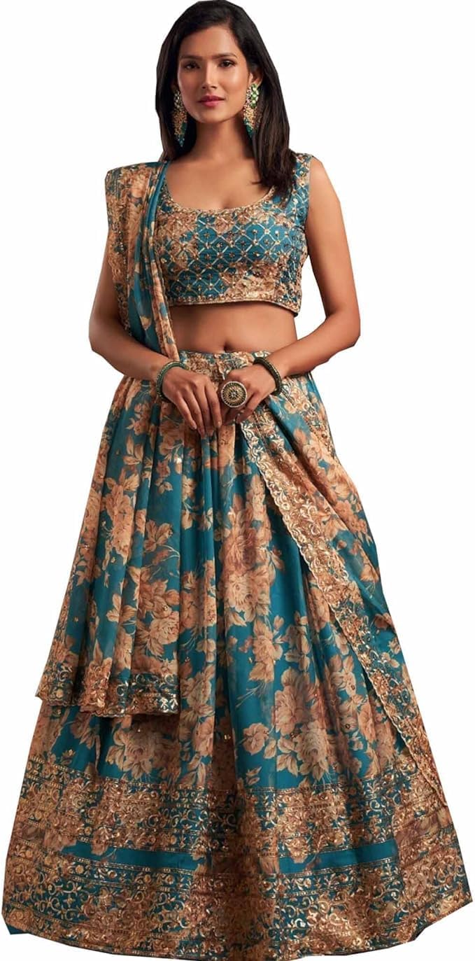 Indian Bollywood Stylish Designer Ready to Wear Lehenga Choli Party Wear Pakistani Beautiful Choli (RAMA, XXL), XX-Large