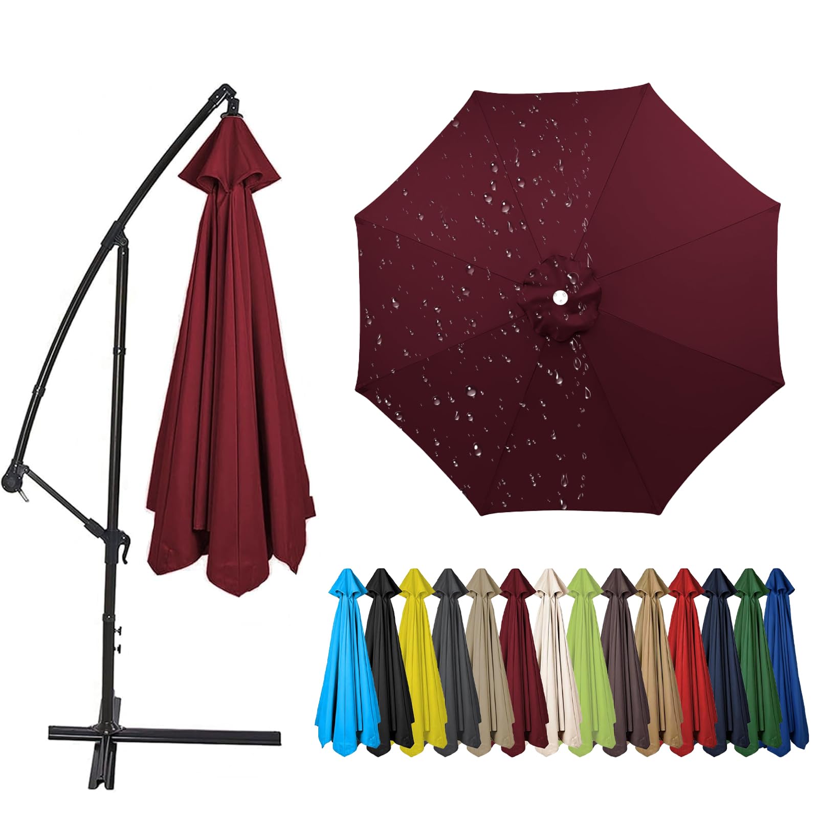 2.0m to 4.0m Replacement Parasol Canopy, 6/8 Ribs Garden Umbrella Replacement Parasol Fabric, UV 50+ Protection For Garden Yard Beach Umbrella (Wine Red,2.0m / 6 Ribs)