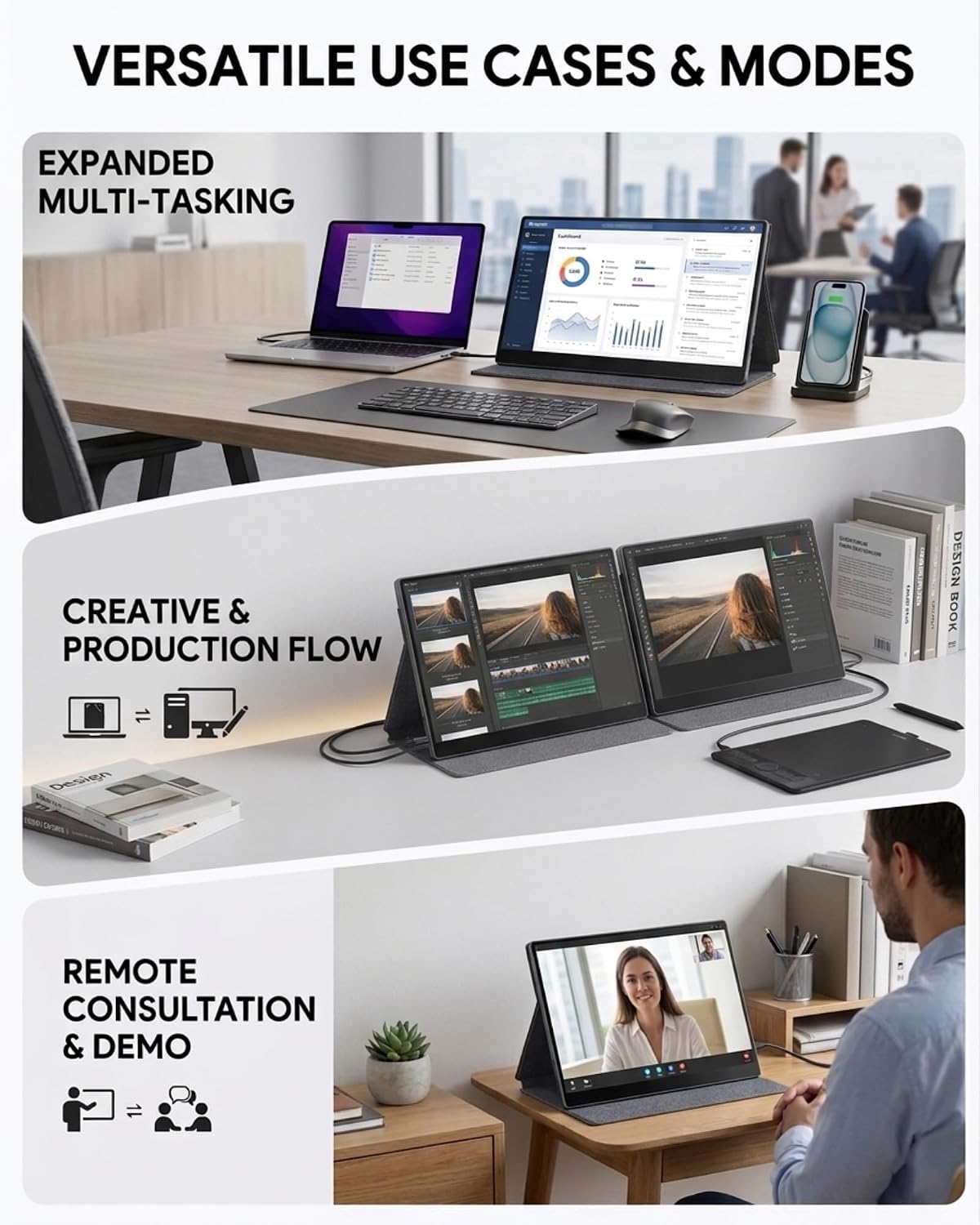 KOOFORWAY 15.6" FHD Portable Monitor Touchscreen for Laptop | 10-Point Touch FHD IPS screen with dual speakers, protective case & stand. For Laptop PC Phone Gaming