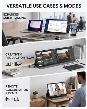 KOOFORWAY 15.6 FHD Portable Monitor Touchscreen for Laptop | 10-Point Touch FHD IPS screen with dual speakers, protective case & stand. For Laptop PC Phone Gaming