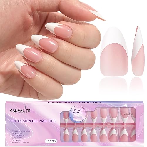 Canvalite French Tip Press on Nails Gel Nail Tips -