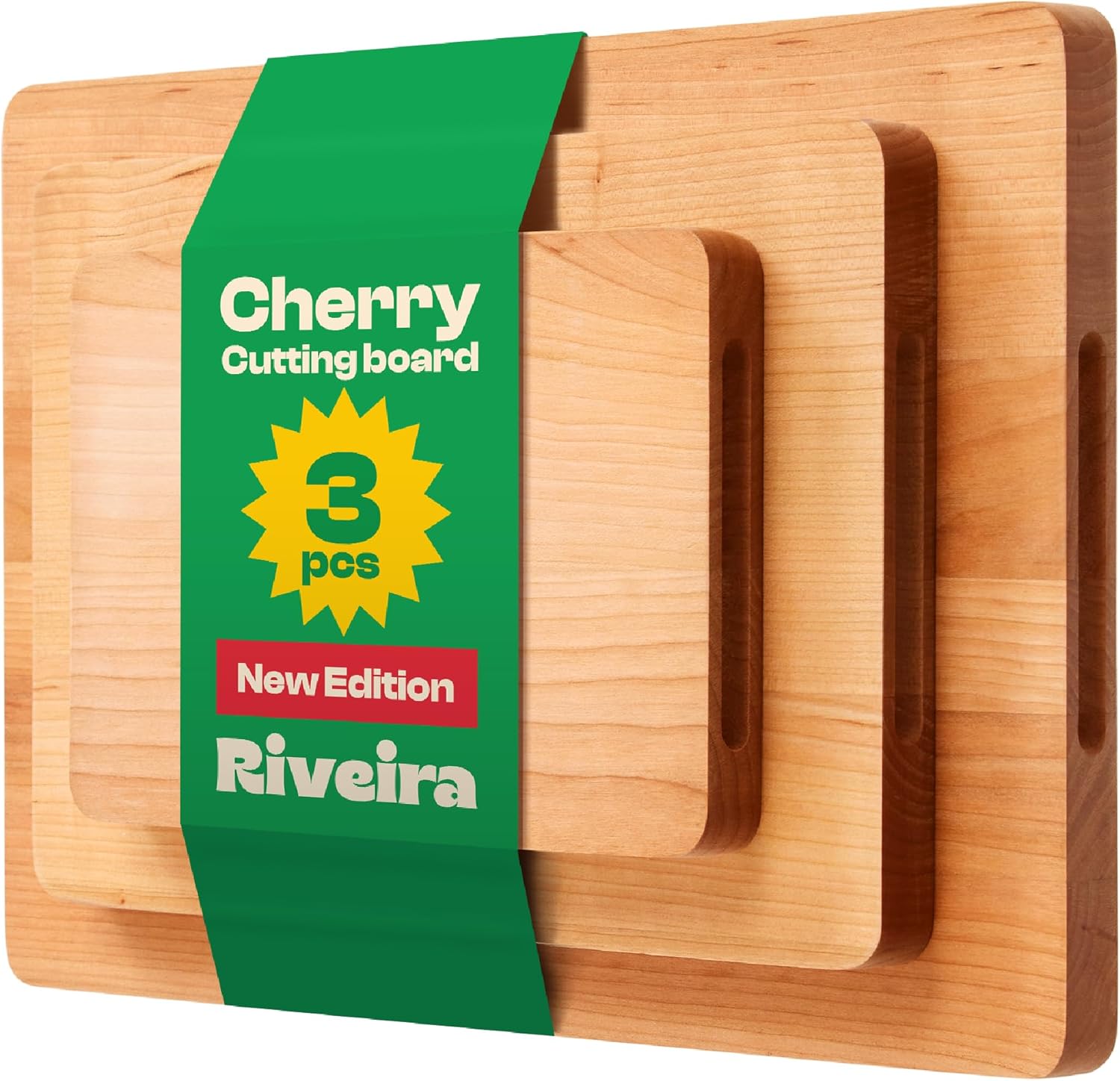 Riveira Cherry Wood Cutting Board Set (3 pcs) – Rectangular, durable