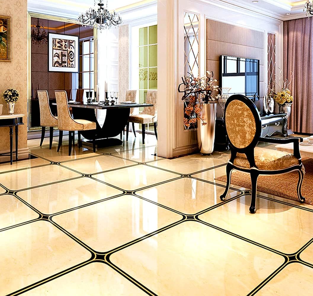 Self-Stick Instant Tile Stickers Decorative Floor Wall Sticker Peel and Stick Adhesive Waterproof Gap Cover for Kitchen Bathroom Living Room Bedroom 6 Roll/Set (Matte Gold)