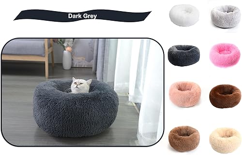 Miniatura 4 de Cama calmante para perros y gatos, cama redonda lavable para perros pequeños y medianos, 24 pulgadas de felpa de piel sintética esponjosa,