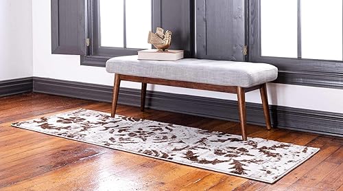 Miniatura 2 de Unique Loom Rushmore Collection - Alfombra de área con textura en tono blanco y diseño tradicional clásico, 3 pies x 9 pies 10 pulgadas, marrón