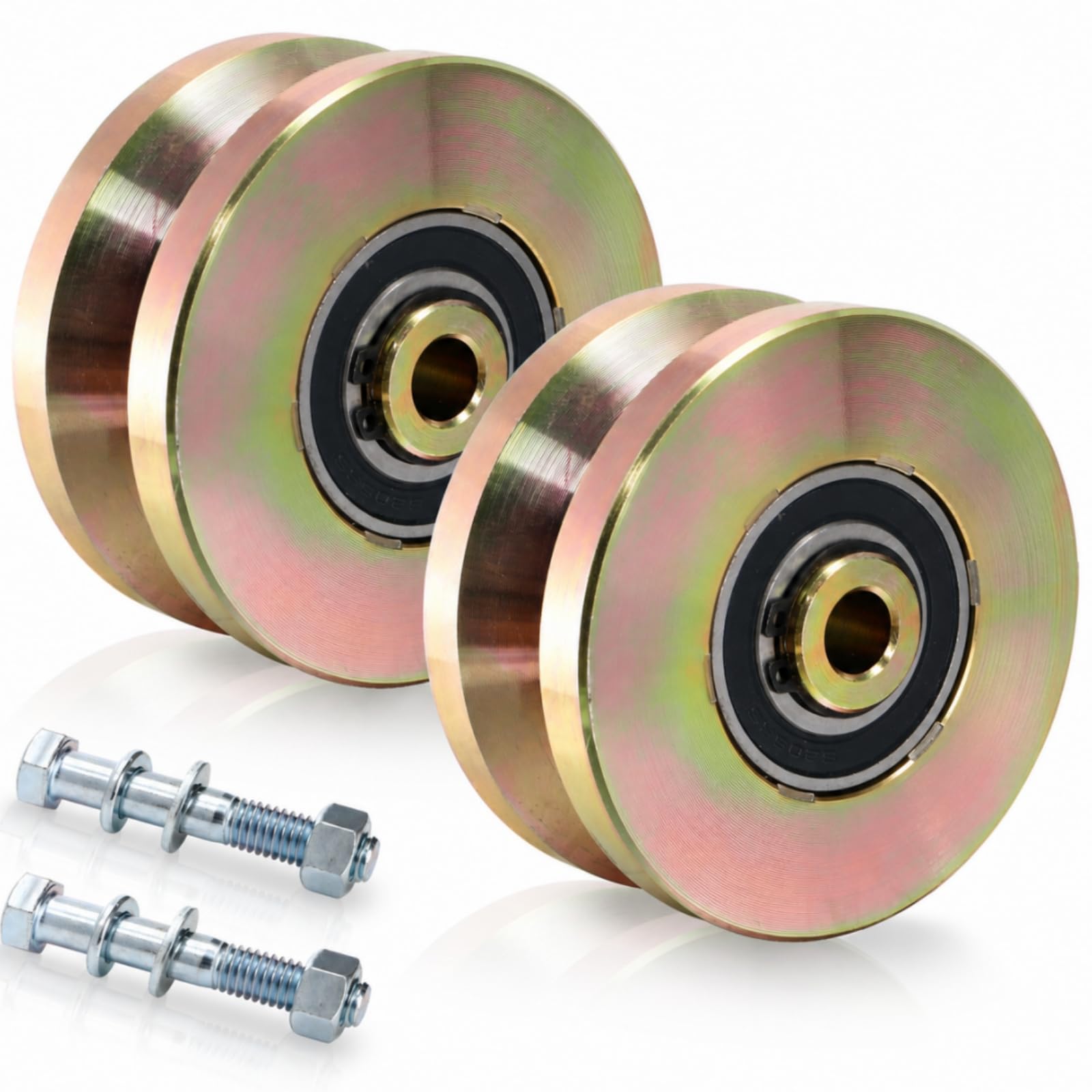 Goaste 2 Pack 4" Solid Slide V Groove Wheels, Heavy Duty Sliding Gate Casters, 1-3/4" Width Rolling Gate Wheels with Screw & Double Bearings for Industrial Machines Rail, Load Capacity 1000 Lbs