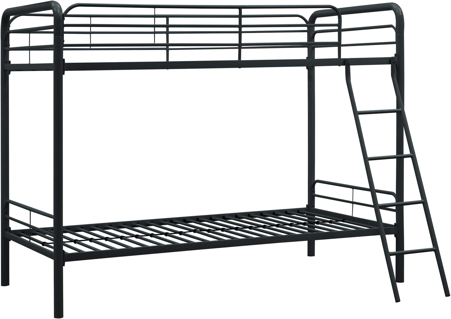 DHP Twin-Over-Twin Bunk Bed with Metal Frame and Ladder, Space-Saving Design, Black Black Twin/Twin
