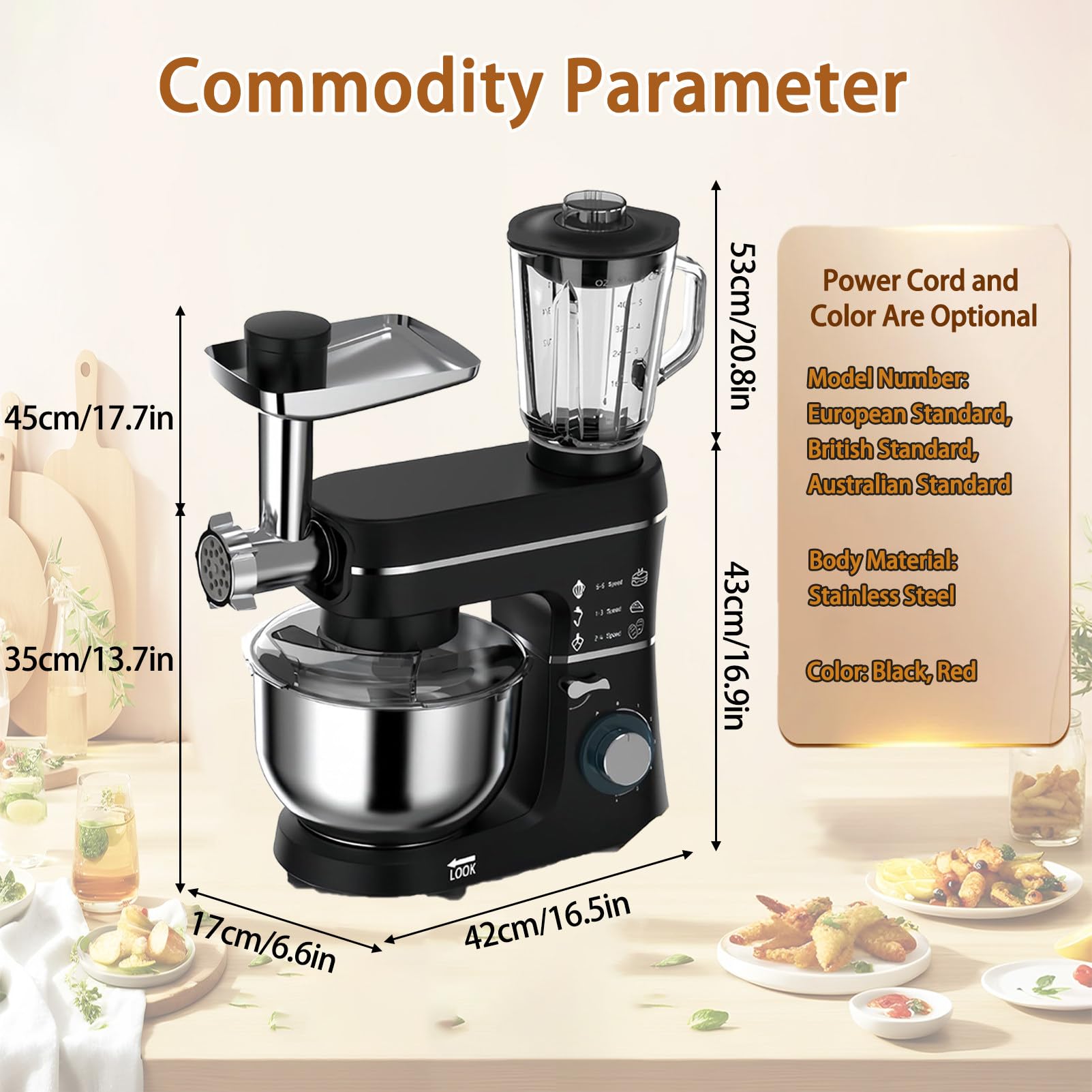 Robot PâTissier éLectrique 1400 W, 10 L, avec Hachoir à Viande Et Mixeur,pour Restaurants, Boulangeries Et Pizzerias Saucisses Et Sauces à La Viande Black
