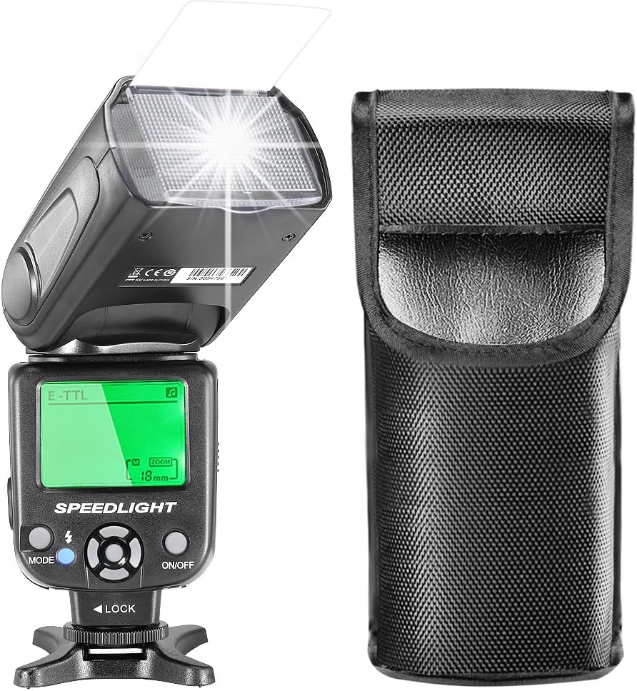 Neewer E-TTL Speedlite Flash with LCD Display, Hard Diffuser and Protecting Bag for Canon DSLR Cameras, Such As 7D Mark II, 5D Mark II III IV, 1300D, 1200D, 750D, 700D, 600D, 80D, 70D, 60D (NW-562)