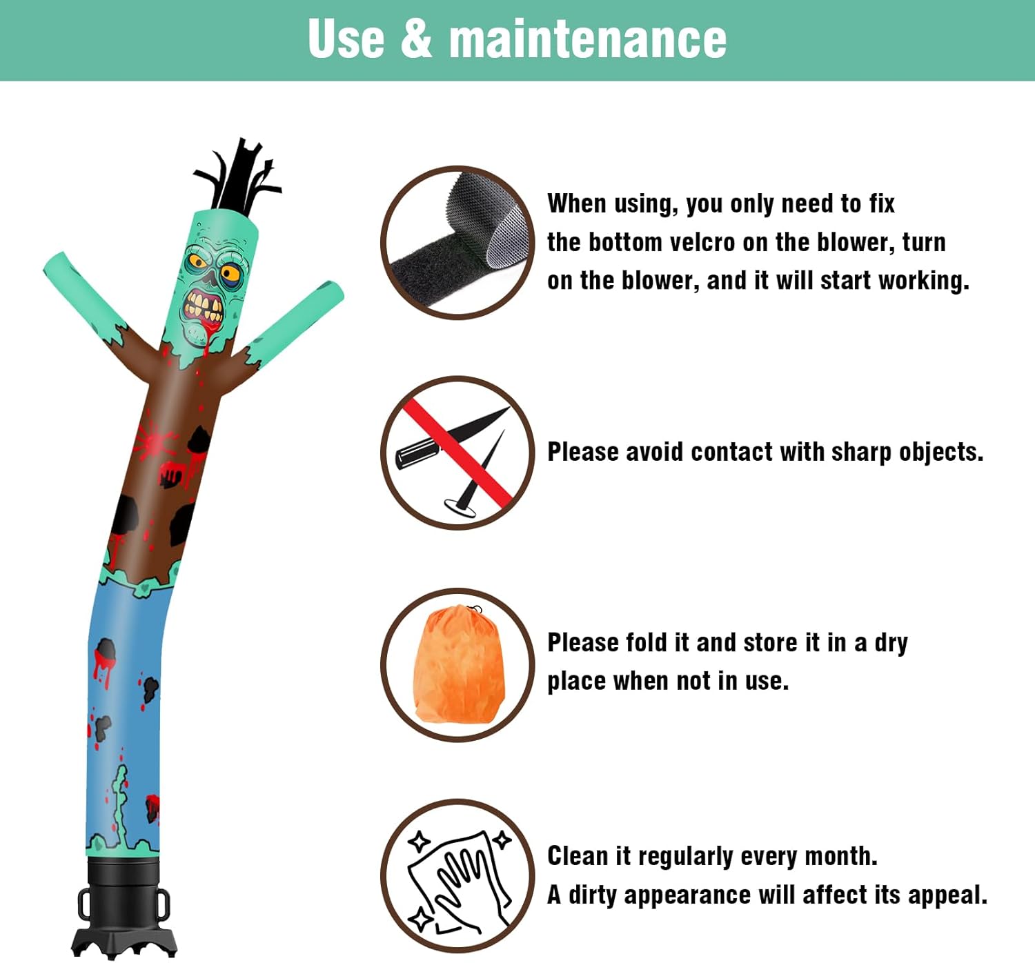 10FT Tall Halloween Inflatable Tube Man Zombie Wacky Wavy Dancing Guy (12''Diameter) for Outdoor Decoration Advertising Business Promotion (Blower Not Included)