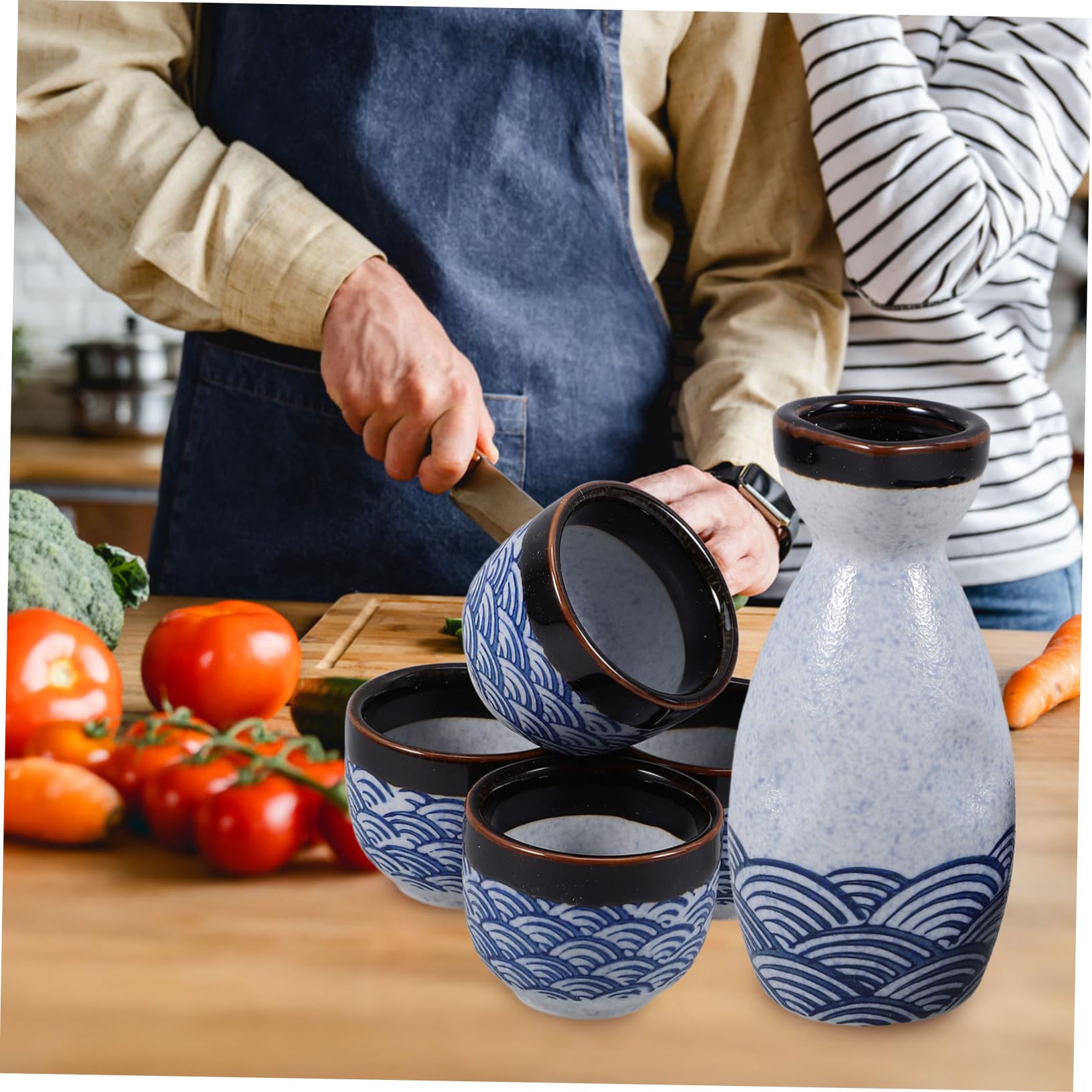 Alipis Juego de Sake de Estilo Japonés, 5 Tazas Esmaltadas de Cerámica