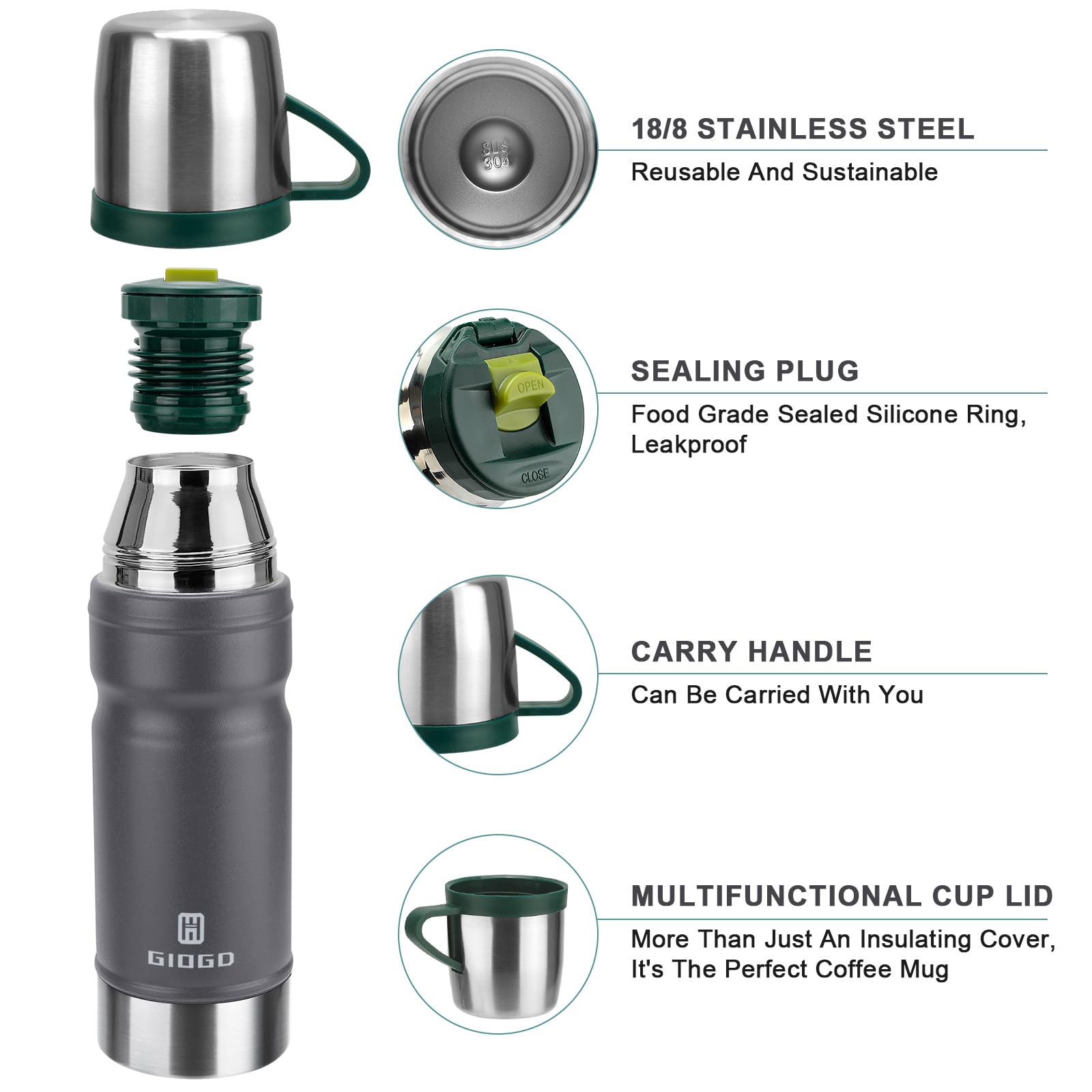 Thermo Cup 680ml/23oz Vacuum Insulated Flask for Hot and Cold Drinks Coffee Stainless Steel Flask Bottle for Adult Gym - Image 2