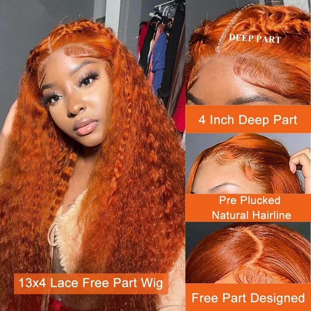Orange Ginger Lace Front Wigs 20 inch Human Hair Kinky Curly 13x6 HD Lace Frontal Wigs Human Hair Colored Wigs for Women - Image 2