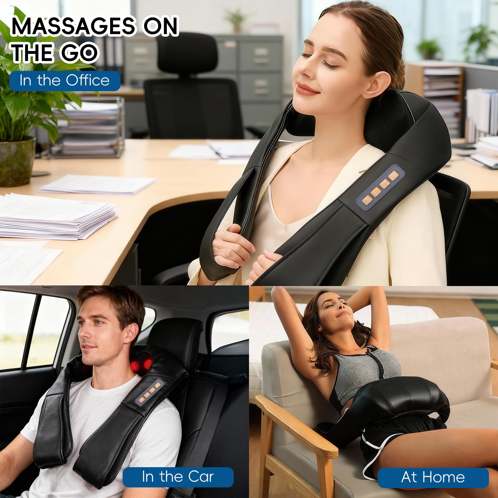 Masseur Cervical, Massage Dos et Cou Épaules avec Chauffage,Appareil de Massage Shiatsu Électrique ur Massager Nuque Cervicales Epaule, 3D-rotation Vitesse Réglable, Cadeaux pour Meres Papa Femme Homm