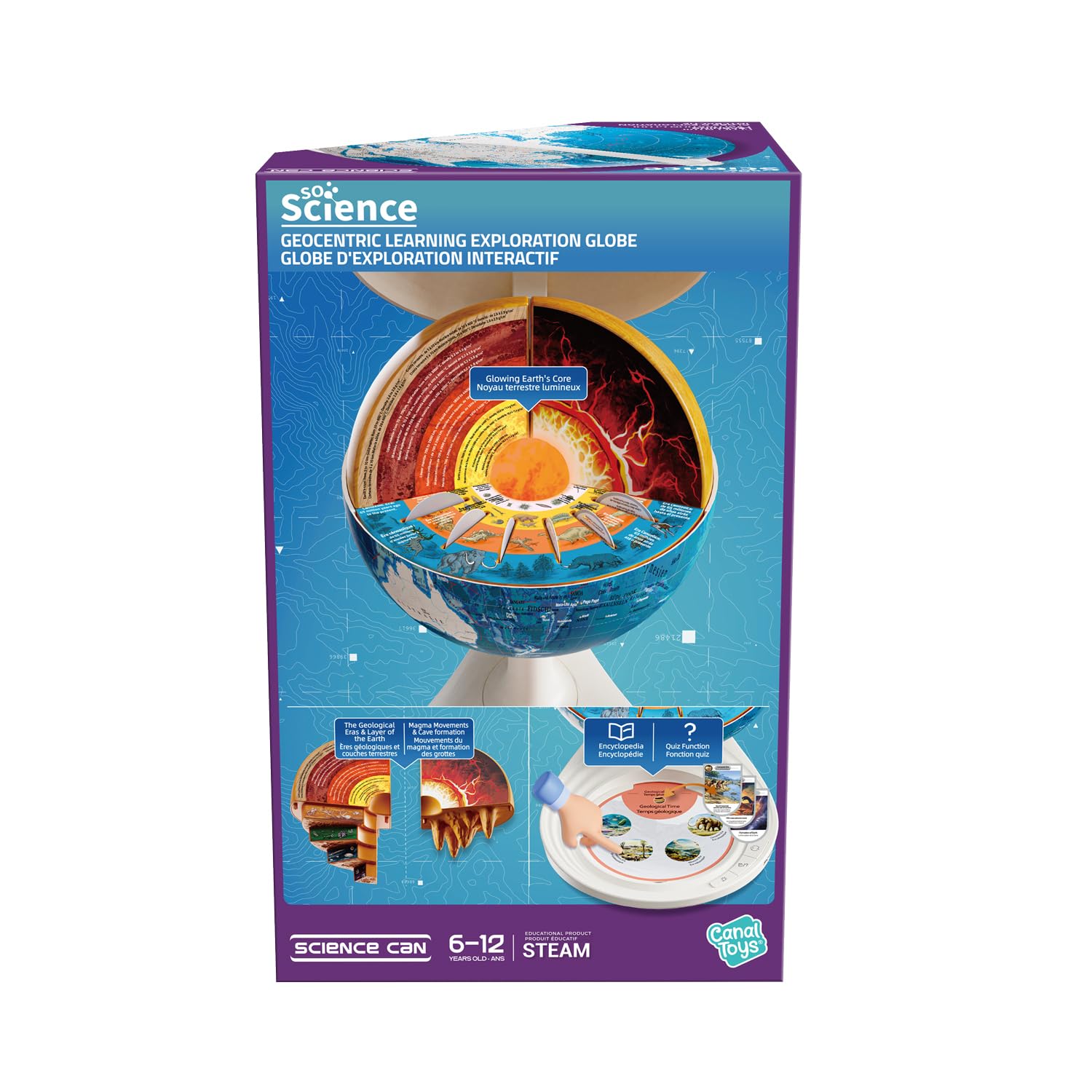 C Toys - So Science – interaktiver 3D-Erkundungsglobus für Kinder ab 6 Jahren – SoundQuiz – Geografie und Kulturen der Welt – Audio-Karten – Lernspiel STEM – FR/EN – COS 003FR