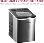 Frigidaire Compact Countertop Ice Maker, Makes 26 Lbs. Of Bullet Shaped Ice Cubes Per Day, Silver Stainless