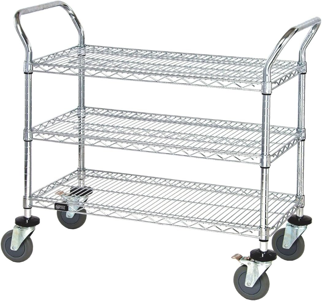Quantum Storage Systems WRC-1836-2 2-Tier Wire Utility Cart, 2 Wire Shelves, Chrome Finish, 37-1/2" Height x 36" Width x 18" Depth