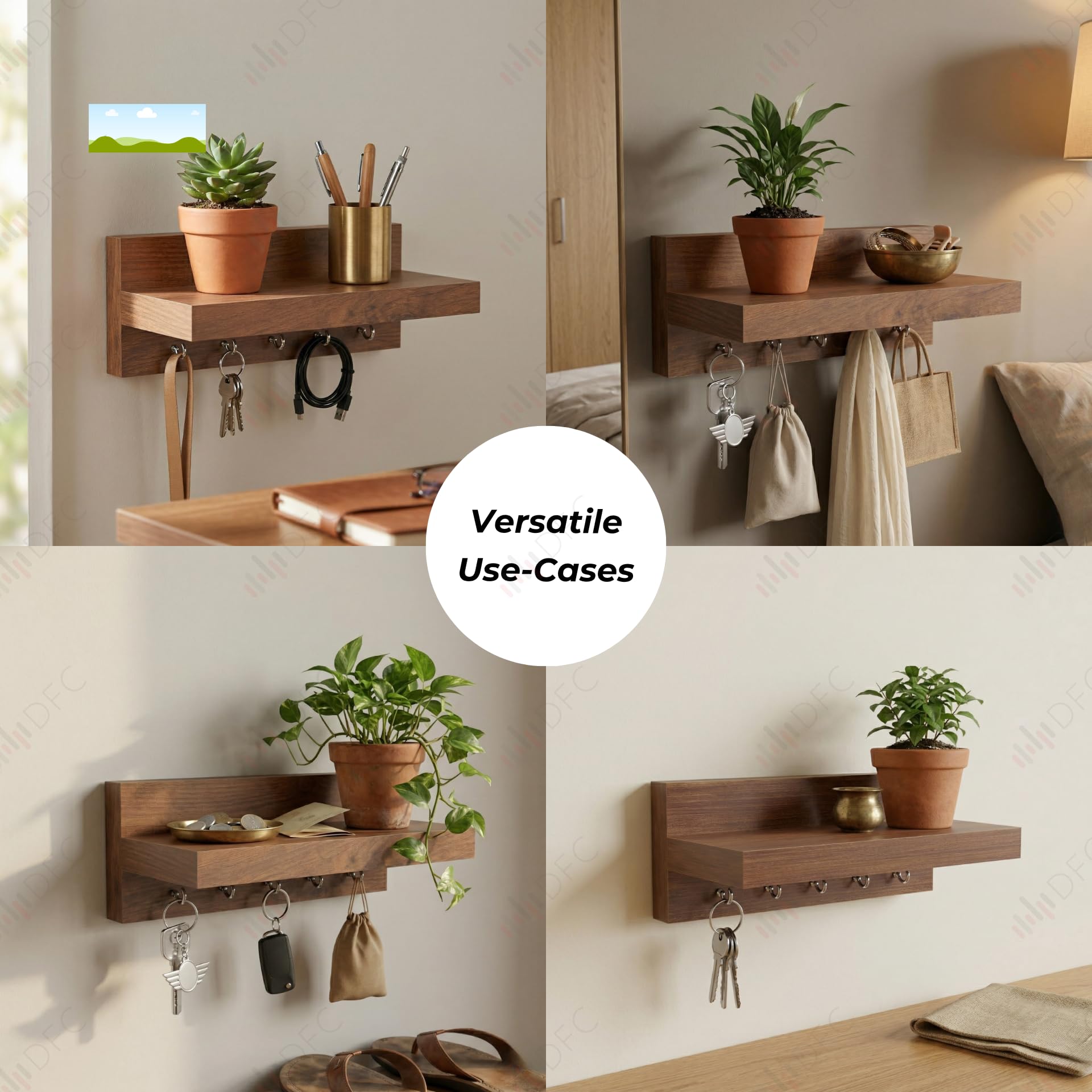 DFC Element Simplex Engineered Wood Wall Mounted Key Chain Holder with 5 Key Knobs (Matte Finish, Natural Oak) 4