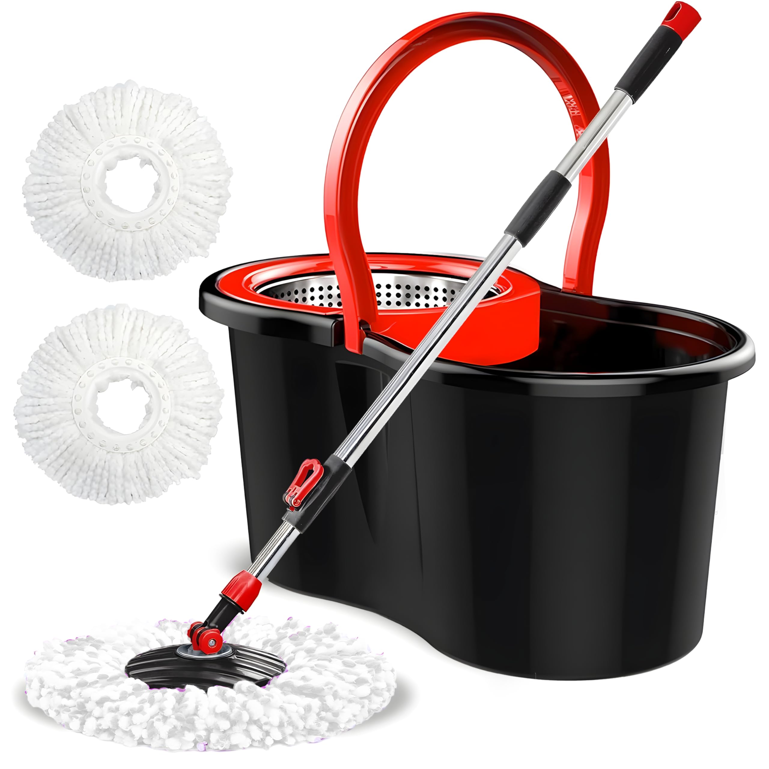 Home Essential 360° Spin Mop Bucket Set Microfibre Floor Spin Mop and Bucket Set with 2 Super Absorbent Reusable Mop Heads, 6L Mop Bucket with Stainless Steel Mop Bucket With Wringer.